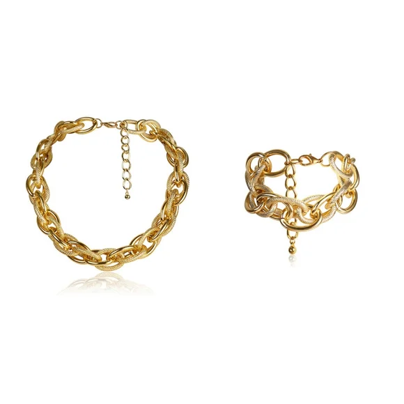 18K Gold Chunky Choker Chain Necklace and Bracelet Set - Picture 1 of 7